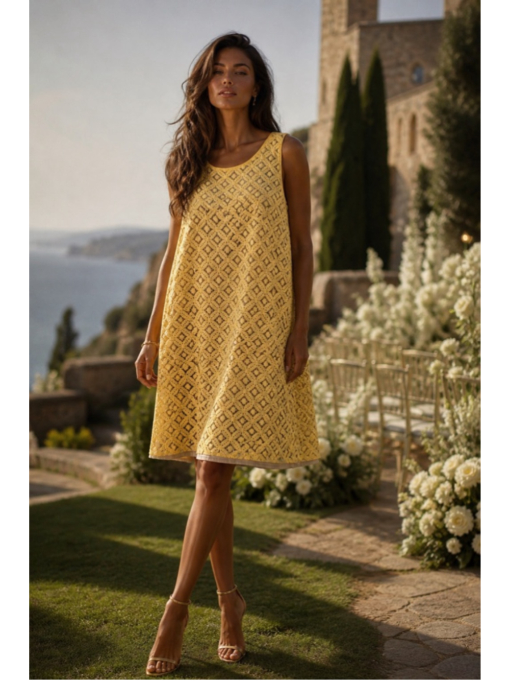 Apt 9 Yellow Lace Sleeveless Shift Dress Knee Length Elegant Coquette Parisian